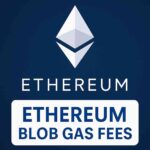 Ethereum logo with text highlighting Ethereum Blob Gas Fees on a blue background