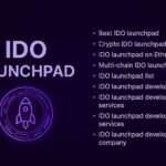 IDO Launchpad infographic showcasing key topics like best platforms, Ethereum-based IDOs, multi-chain support, and development services.