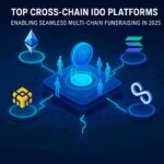 Cross-chain IDO platforms illustration with Ethereum, BNB Chain, Solana, and Polygon support for decentralized fundraising”