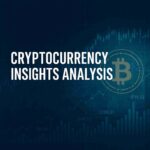 Cryptocurrency insights analysis banner with Bitcoin symbol, financial charts, and digital data on a gradient blue background.