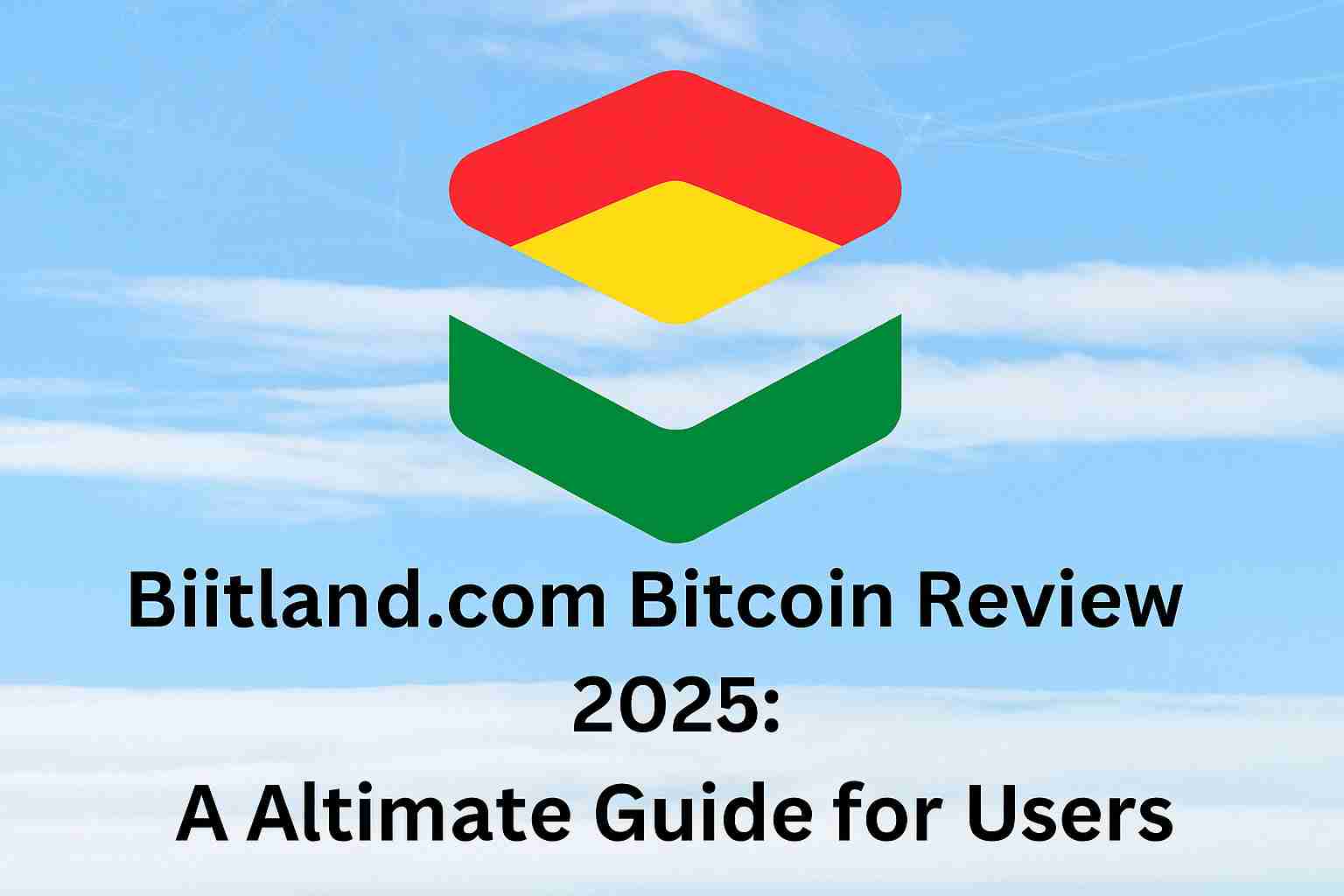 Biitland.com Bitcoin Review 2025 banner with colorful logo and title text on a blue sky background