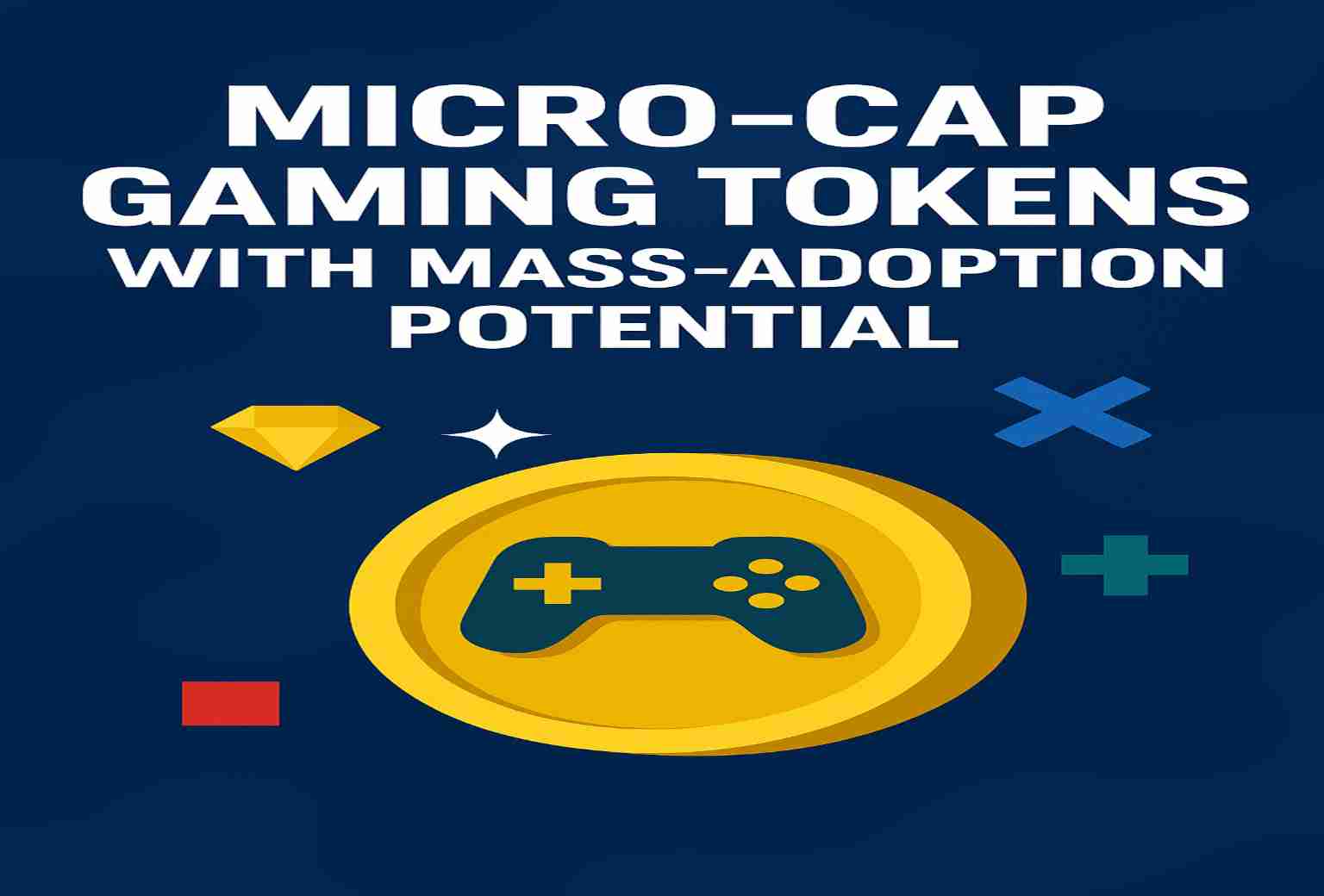Featured image showing a golden gaming token with a game controller icon, symbolizing micro-cap gaming cryptocurrencies with mass-adoption potential
