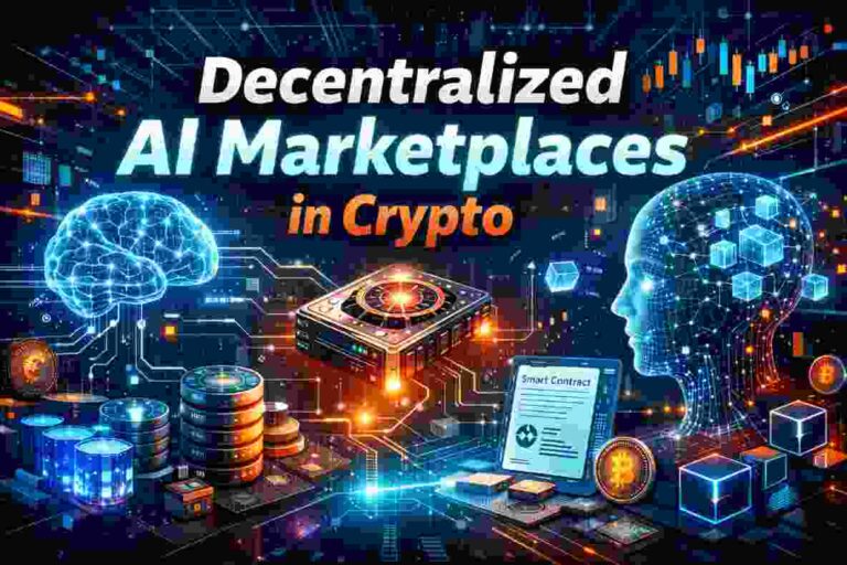 Decentralized AI marketplaces in crypto enabling on-chain AI models, data sharing, and compute monetization using blockchain technology.