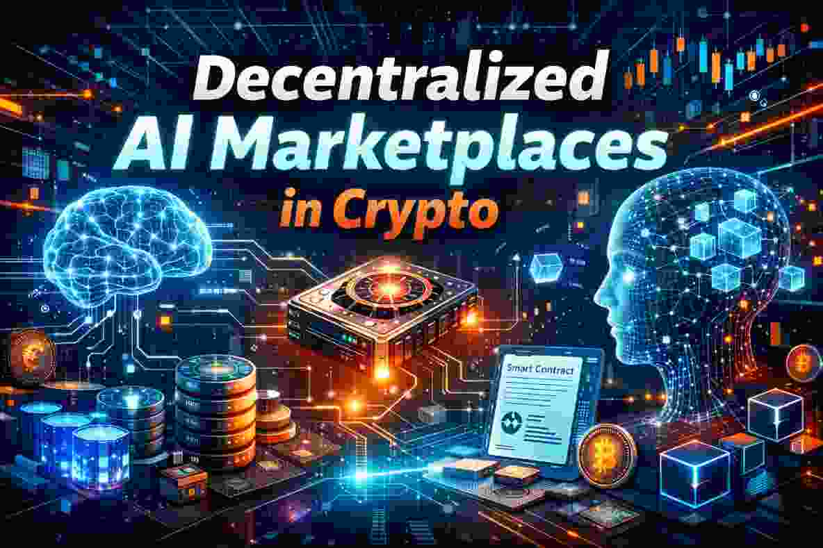 Decentralized AI marketplaces in crypto enabling on-chain AI models, data sharing, and compute monetization using blockchain technology.